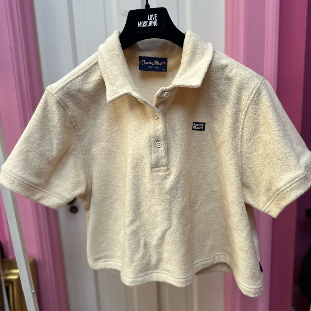 Rowing Blazers Cream Crop Polo Top